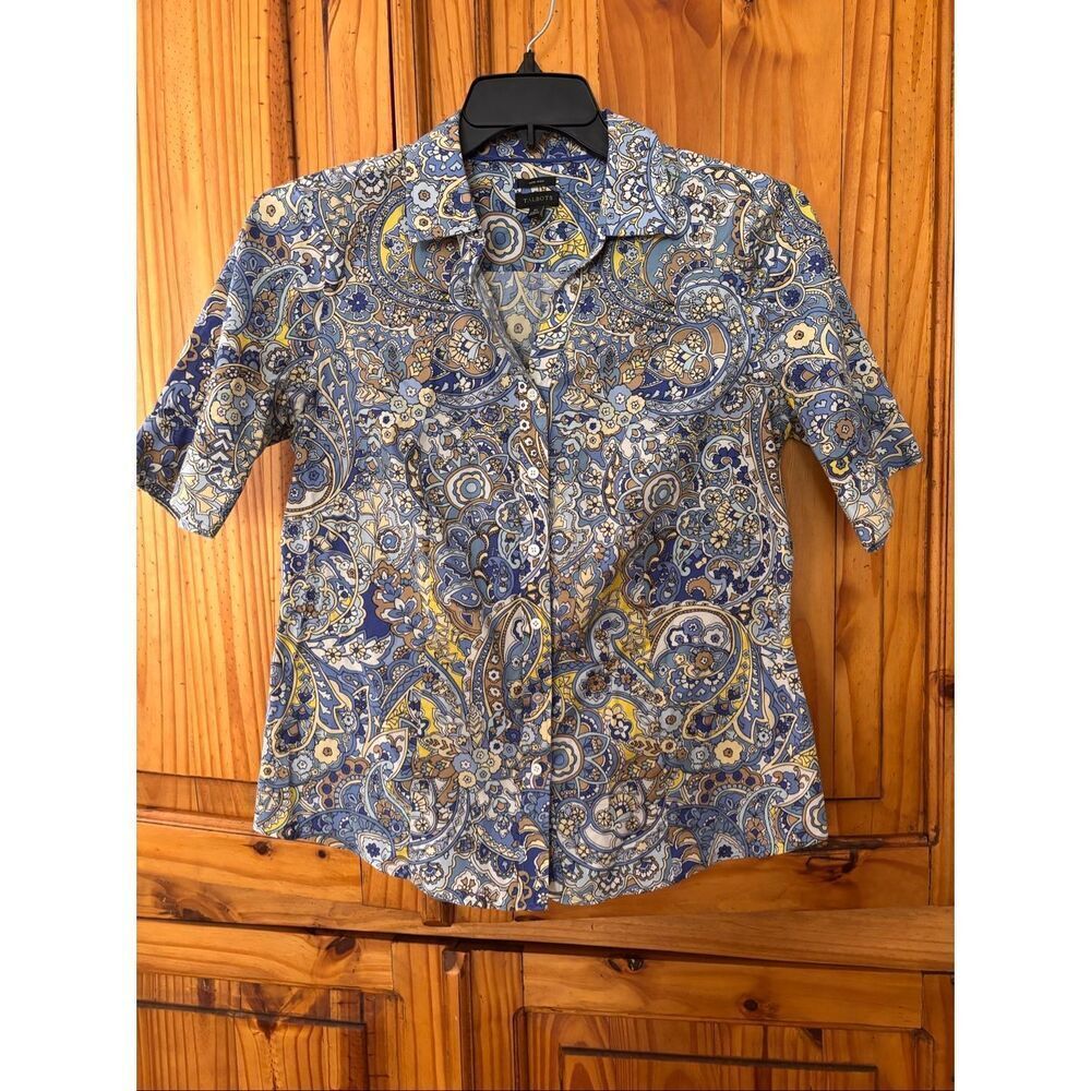 Talbots No Iron Paisley Print Short Sleeve Blouse